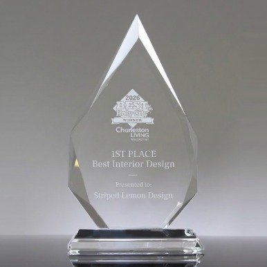 Crystal award engraved 1st Place, Best Interior Design, Best of the Holy City 2026