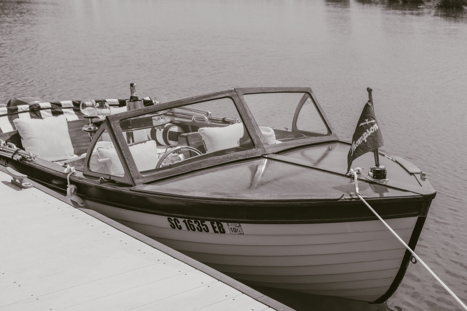 Old Saulty moored bow-first at the dock